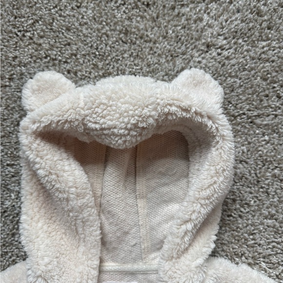 Cozy baby Cream Knit Hoodie Ivory sherpa Jacket Cardigan – Size 9 Months - Picture 4 of 9